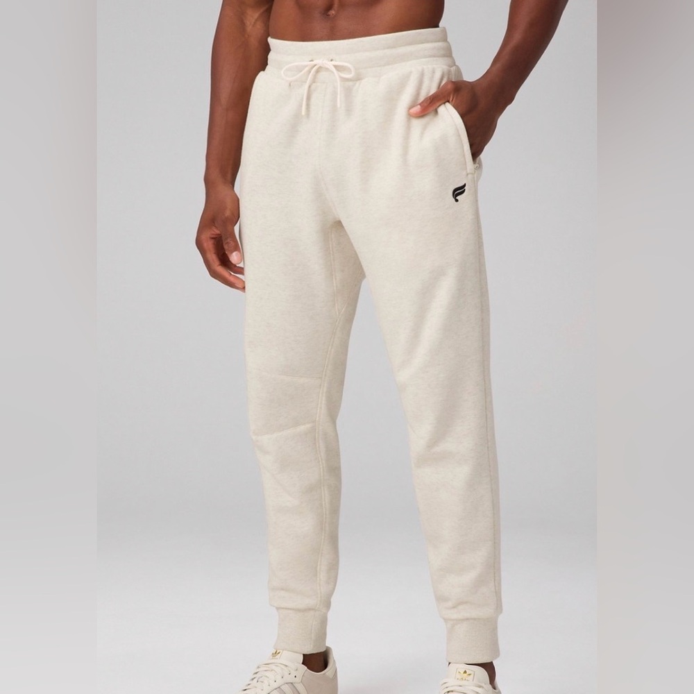 White/Cream Fabletics Jogger Pants with Black Drawstring Small